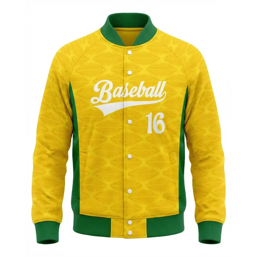 TONTON-Volleyballjacke in lebendigem Gelb und Grün – individueller Varsity-Style mit geometrischem Argyle-Muster