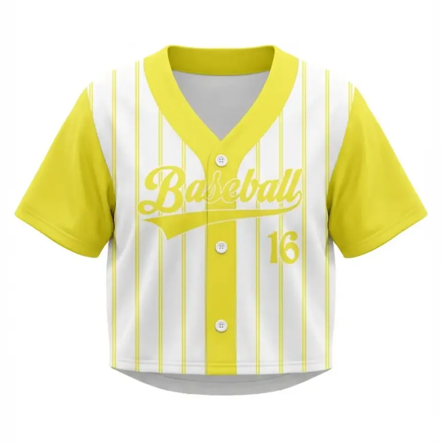 Tonton Vibrant Yellow Pinstripe Cropped Baseball Jersey - Lightweight Moisture-Wicking Practice Apparel