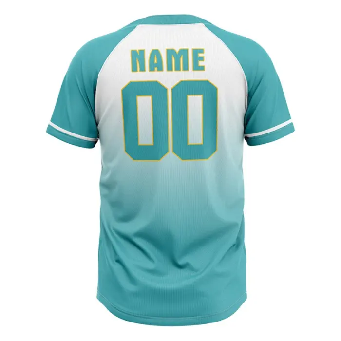 Back view of tonton custom teal gradient baseball jersey with white bold number 00.