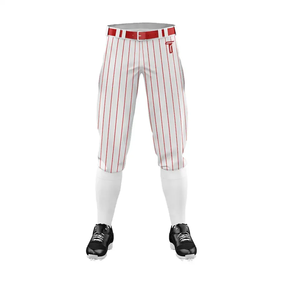Tonton Classic White and Red Pinstripe Baseball Knickers - Durable Sublimated Team Uniform Pants