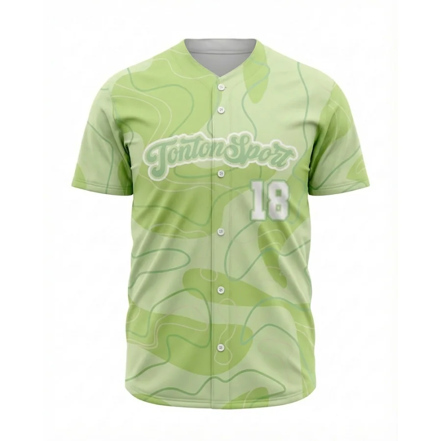 TONTON moderne, abstrakt bølge-mønster baseballtrøje i salviegrøn til streetwear og sport
