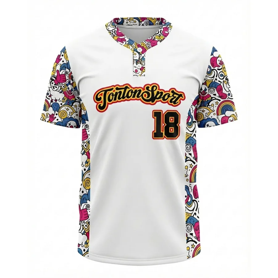 Maglia da baseball Tonton Pop Art Doodle con due bottoni – Maglia personalizzata per squadre con grafica creativa e stile cartoon