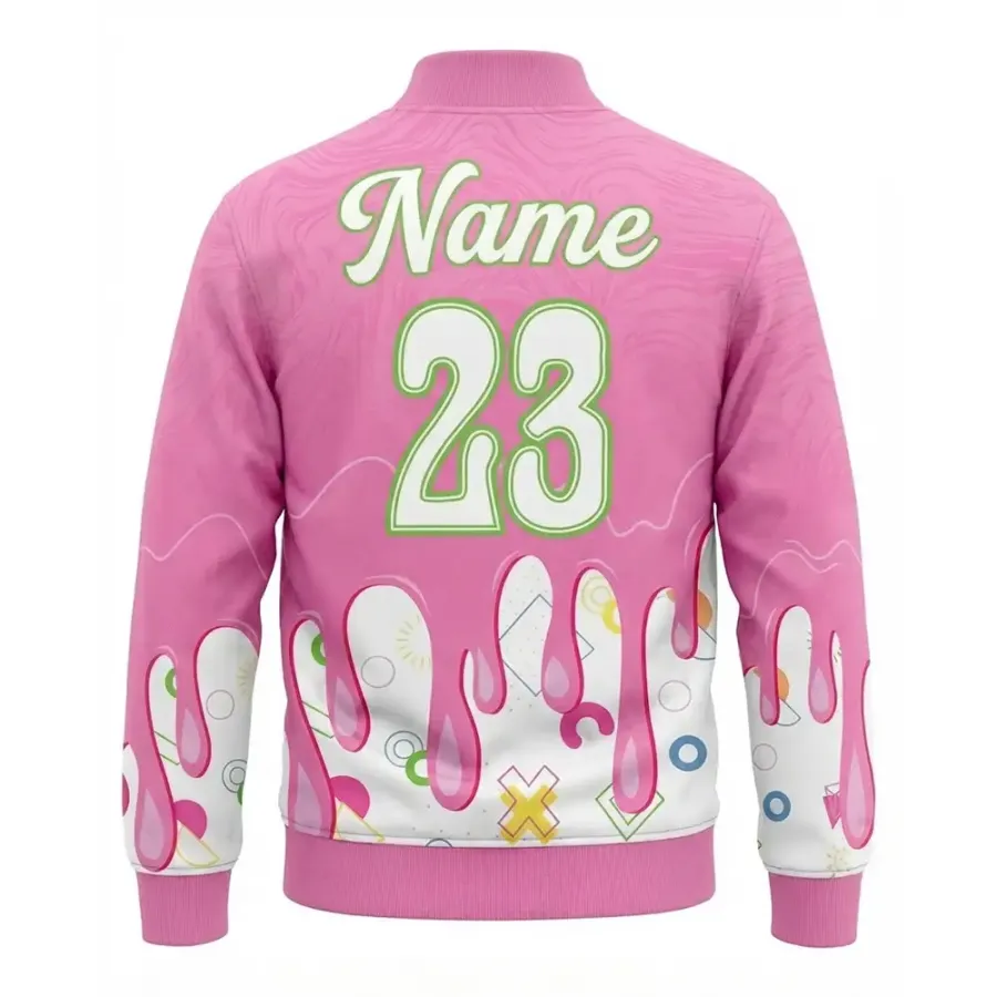Kōtaha Tonton Creative Melting Pink Paint Graphic Varsity – Kōtaha Baseball Ritenga Pop-Tau Motuhake