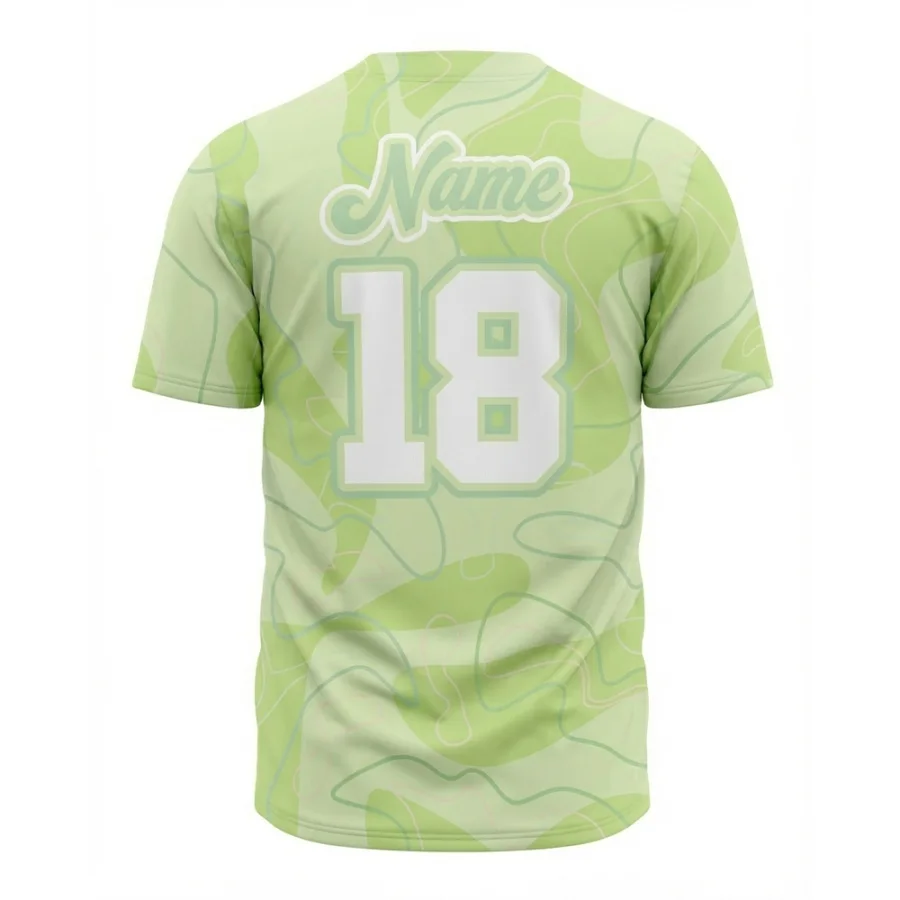 Back of Tonton lime green wavy pattern baseball jersey with white Name and number 18.