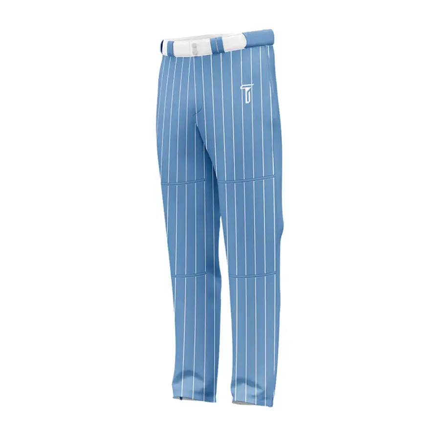 TONTON Classic Carolina Blue Pinstripe-Baseballhose – vollständig sublimiertes Design mit offenem Saum