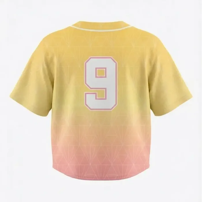 Back view of tonton custom sunset gradient baseball crop jersey with customizable number 9.