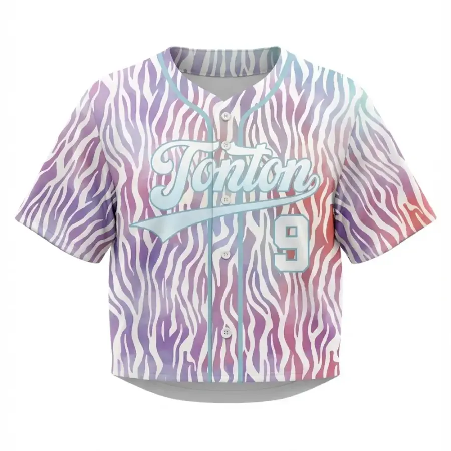 Tonton Purple Zebra Wave Pattern Cropped Baseball Jersey - Unique Sublimated Lifestyle Sportswear