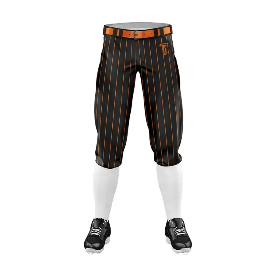 Tonton Premium Black and Orange Pinstripe Baseball Knickers - Heavyweight Sublimated Retro Game Pants