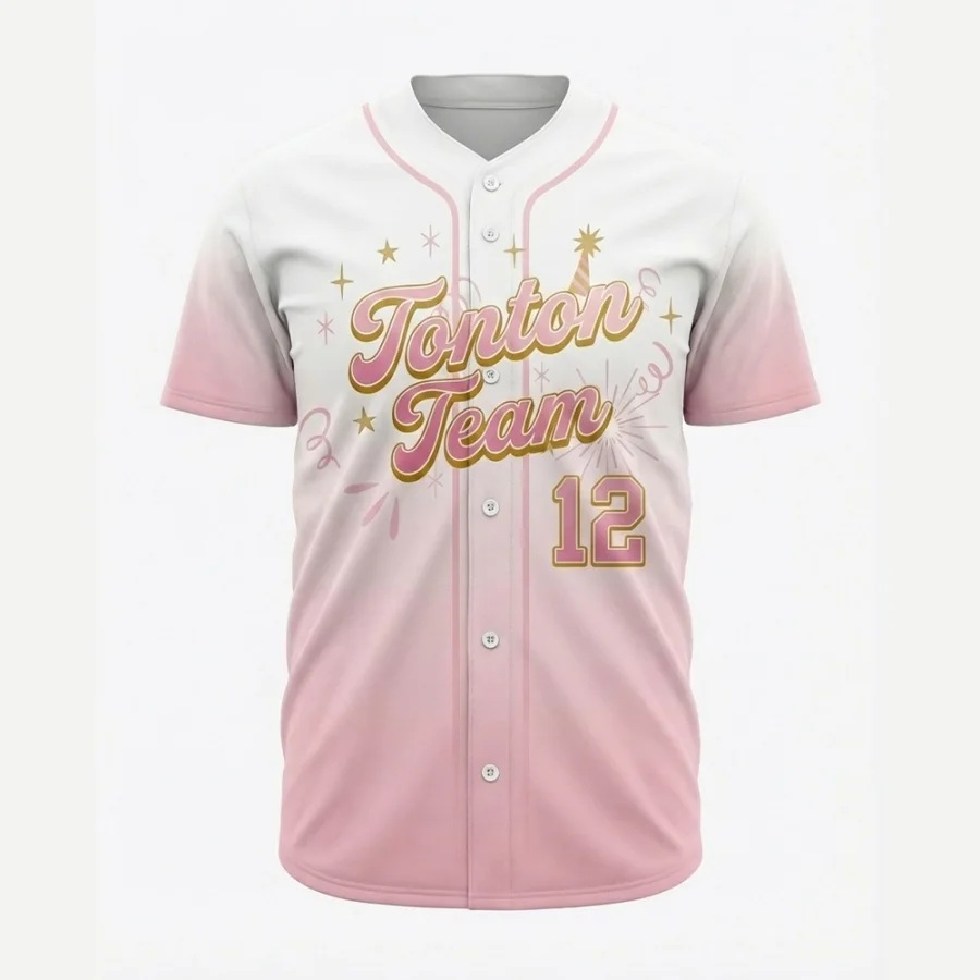 TONTON Pink Ombre Celebration Edition baseballtrøje med festlige, skinnende grafikker