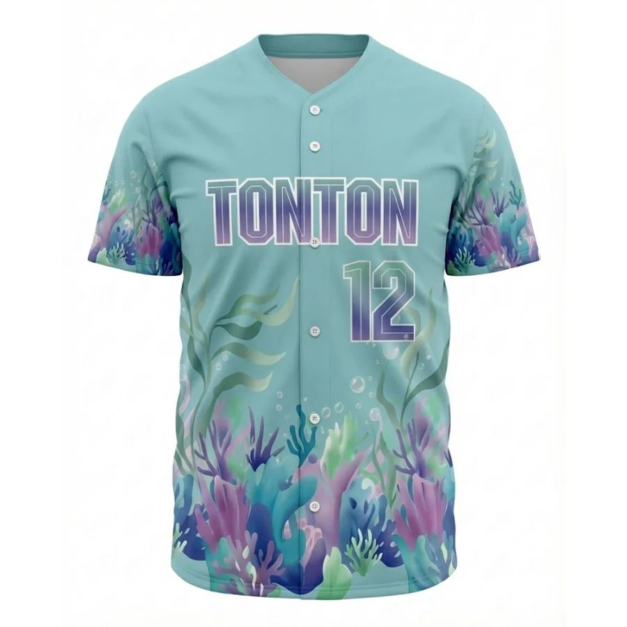 TONTON Dybhavs-korallrev-baseballtrøje – Levende undervandsverden med sublimering for haventusiaster