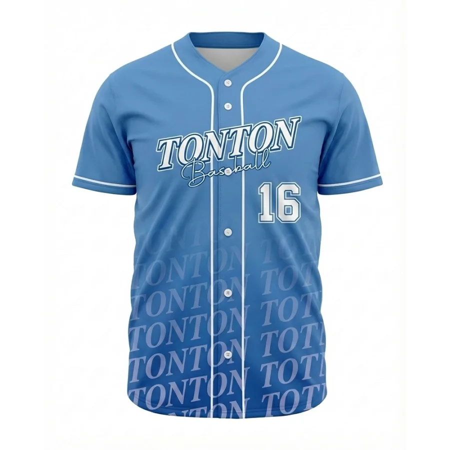 TONTON-Himmelblauer individueller Baseball-Pullover mit all-over-Logo-Muster und sportlich-schlankem Schnitt