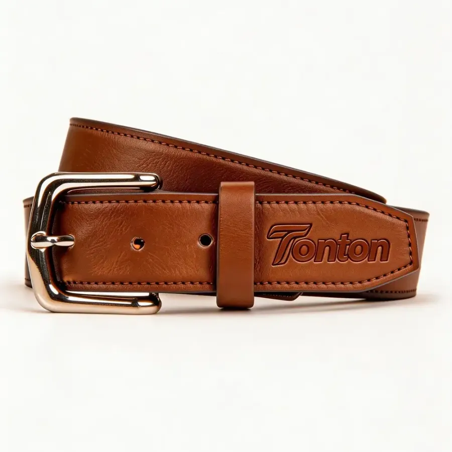 TONTON Classic-Tailleband in Tan-Braun für Baseball – strapazierfähiges Kunstleder mit geprägtem Markenlogo