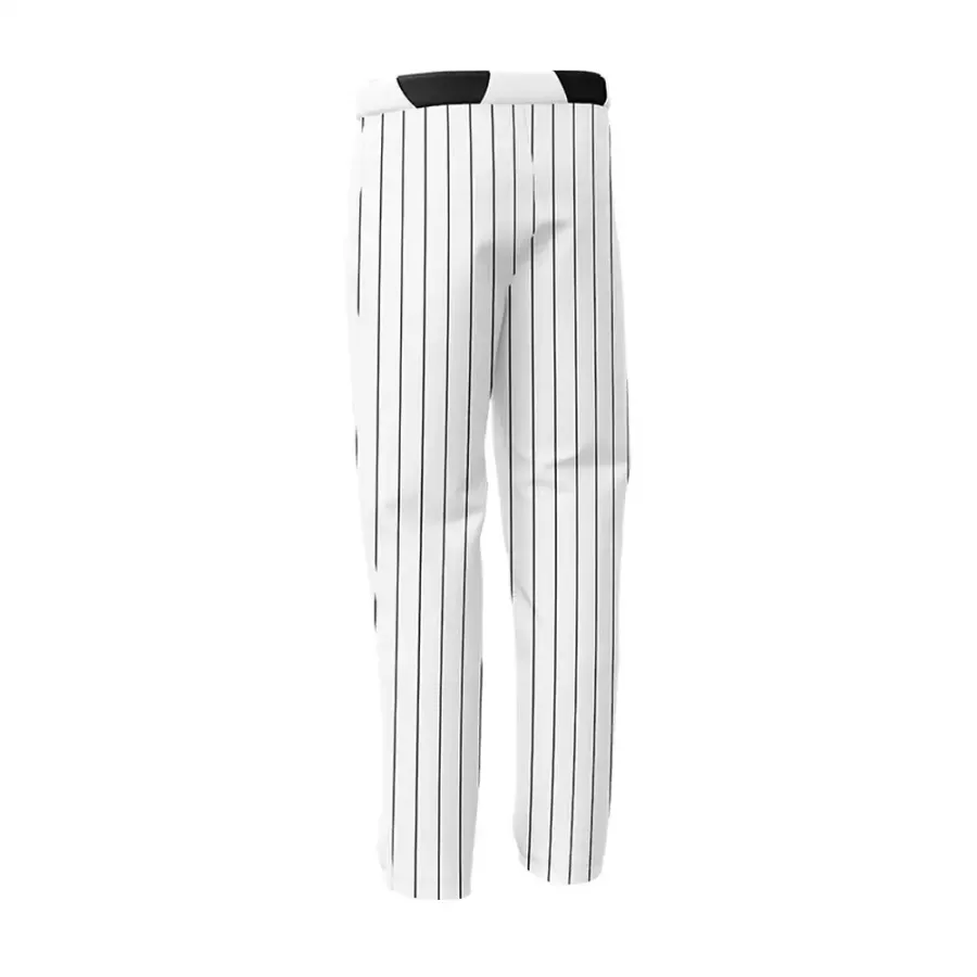 TONTON klassische Baseballhose in Weiß und Schwarz mit feinem Streifenmuster – robuste Player-Serie mit offenen Beinabschlüssen