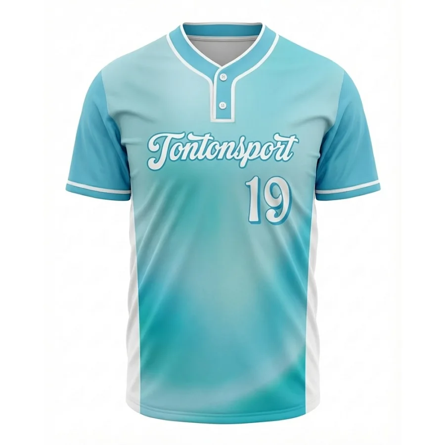 Maglia da baseball Tonton con gradiente acquatico rinfrescante e due bottoni – Abbigliamento sportivo moderno per squadre