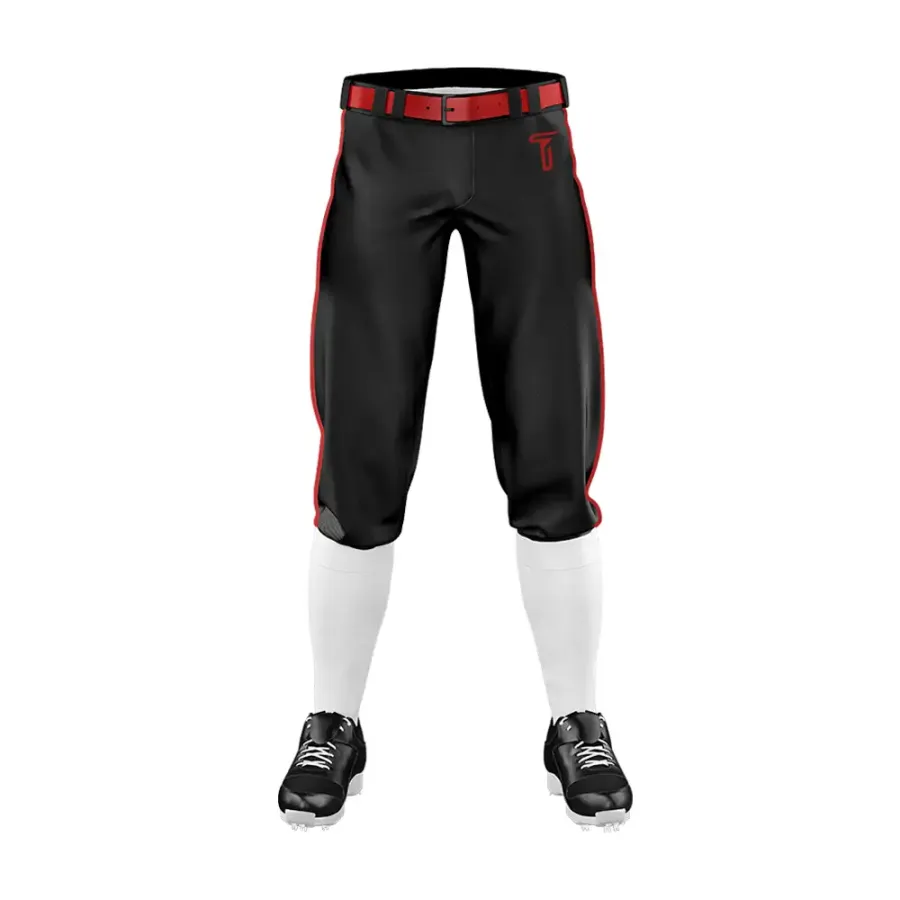 Tonton Custom Black Baseball Knickers with Red Piping - Professional Retro Style Elastic Bottom Pants