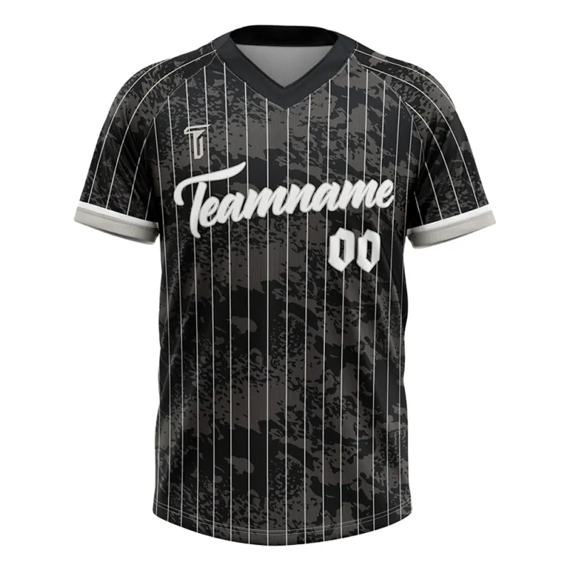 TONTON Stealth Black Camo Pinstripe Baseball-T-Shirt – Einzigartiges sublimiertes Raglan-Trainingsoberteil