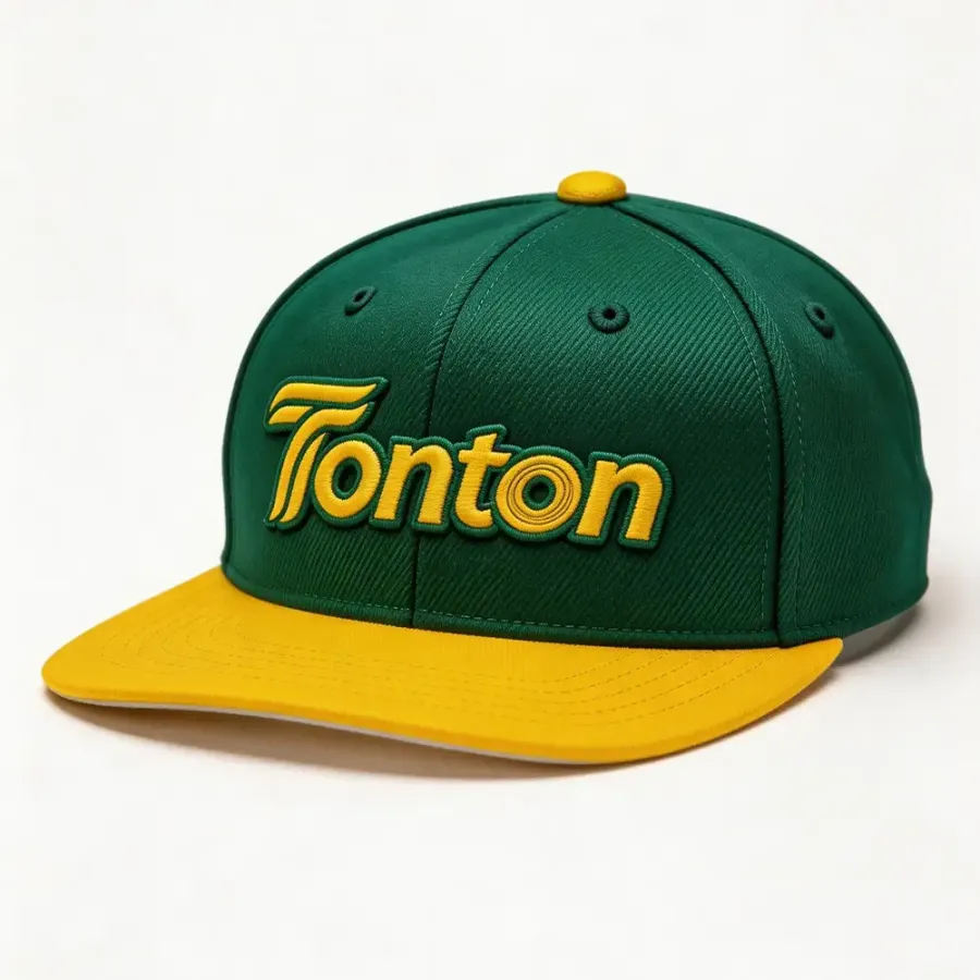 TONTON-Baseballcap in Waldgrün und Gelb mit flachem Schirm – individueller zweifarbiger Team-Snapback