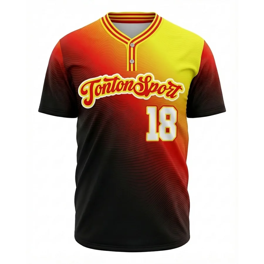 TONTON vibrerende gradient-baseballskjorte med to knapper og abstrakt bølge-sublimationsdesign