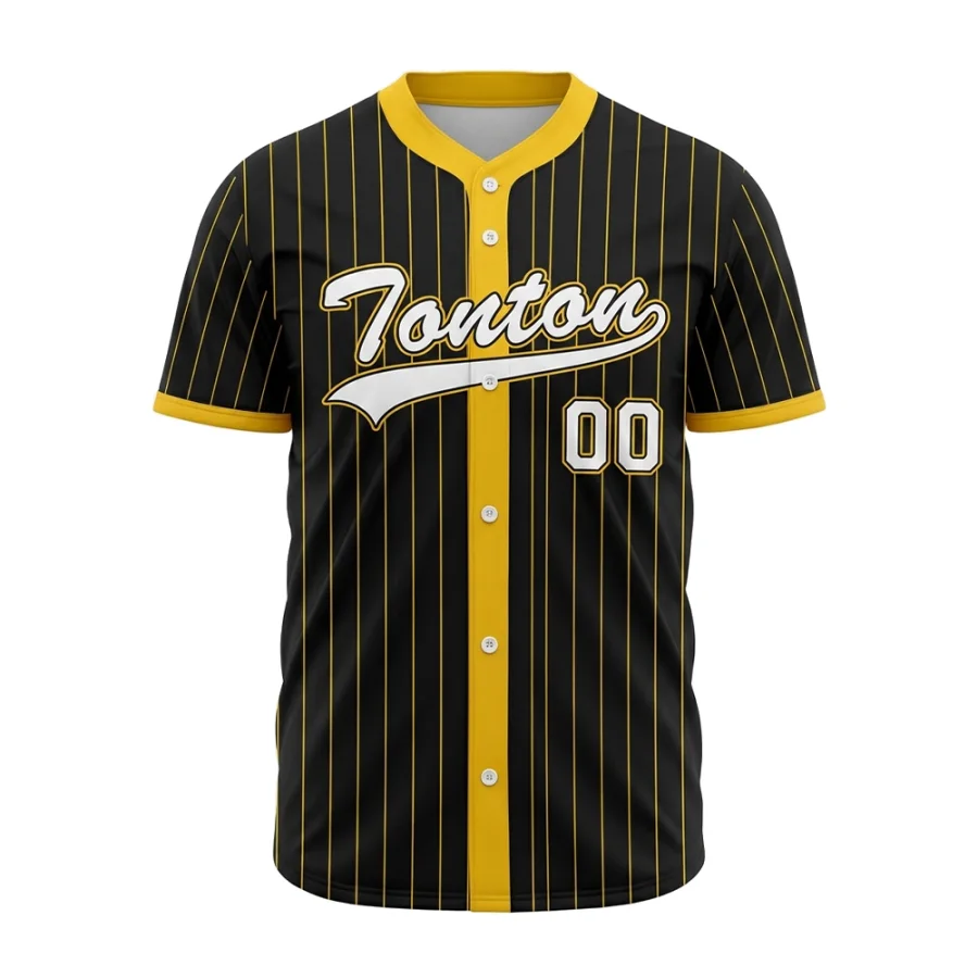 TONTON Premium baseballtrøje i sort og guld med striber – højtydende, tilpasset holdtøj