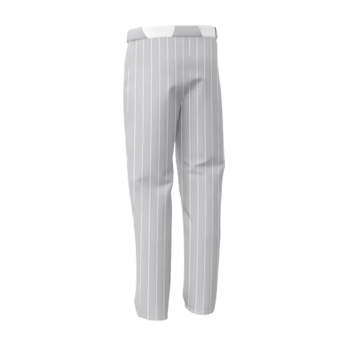 Back view of tonton custom silver grey baseball pants featuring classic pinstripe design.
