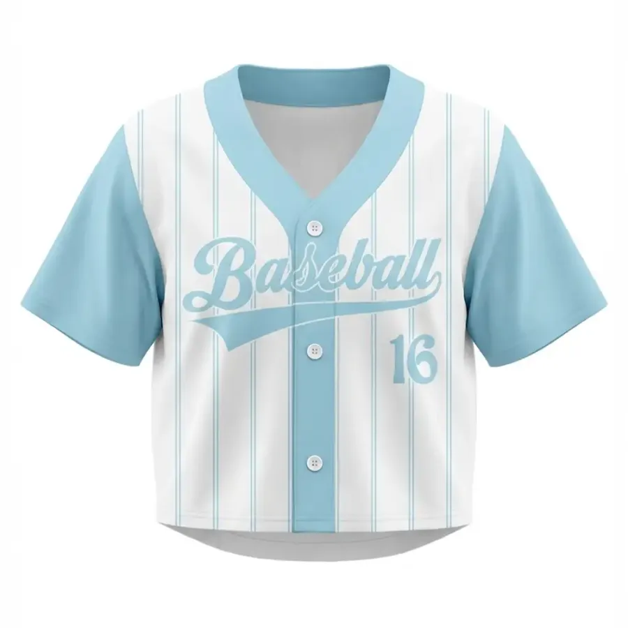 Tonton Custom Cropped Baseball Jersey - Pastel Sky Blue Pinstripe Fashion Sport Top