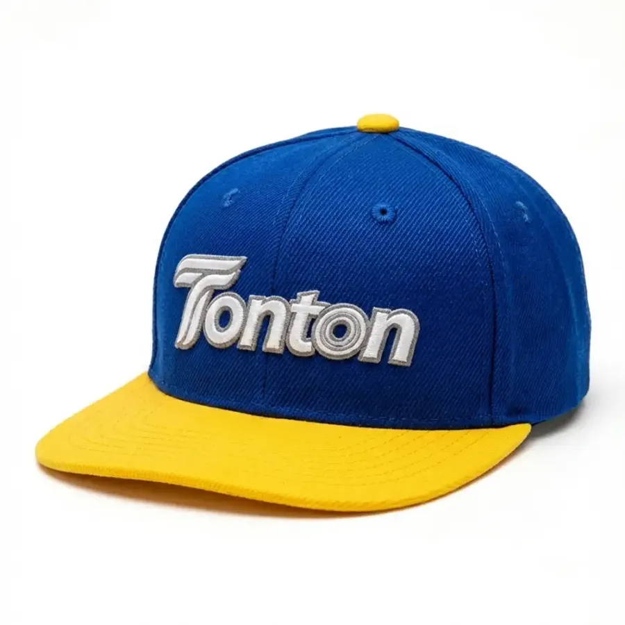 TONTON-Vibrant-Cap in Königsblau und Gelb mit flachem Schirm – individuelle Pro-Style-Zweifarben-Snapback