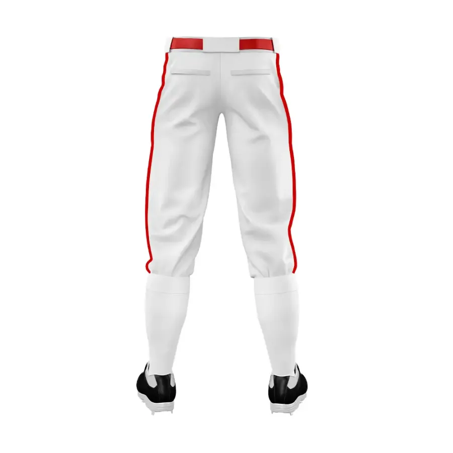 TONTON-Baseball-Knickers in Weiß mit kräftiger roter Seitennaht – elastische Hose im klassischen Retro-Stil