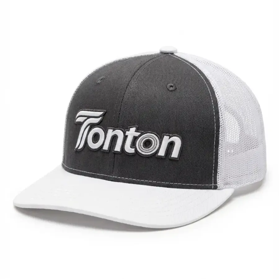 TONTON-Baseballcap in Kohlegrau und Weiß mit atmungsaktivem Mesh-Rücken – maßgeschneiderte, luftdurchlässige Cap für Outdoor-Sportarten