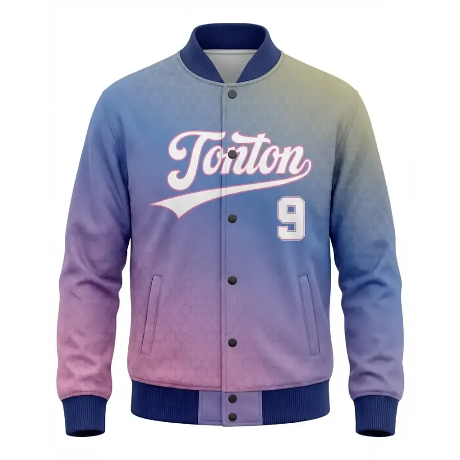 Tonton Modern Purple Hexagon Pattern Varsity Jacket - Gradient Performance Baseball Apparel