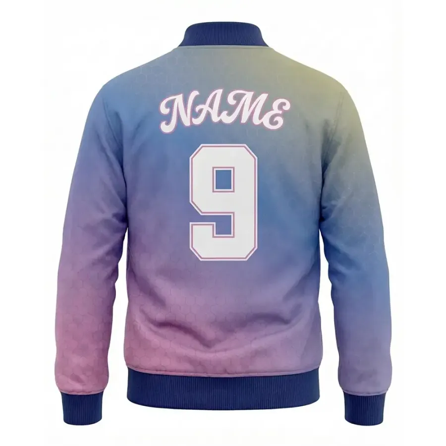 Tonton Kōwhai Hōroiro Purple Tiriti Hexagon Pattern Varsity Jacket - Gradient Performance Baseball Apparel