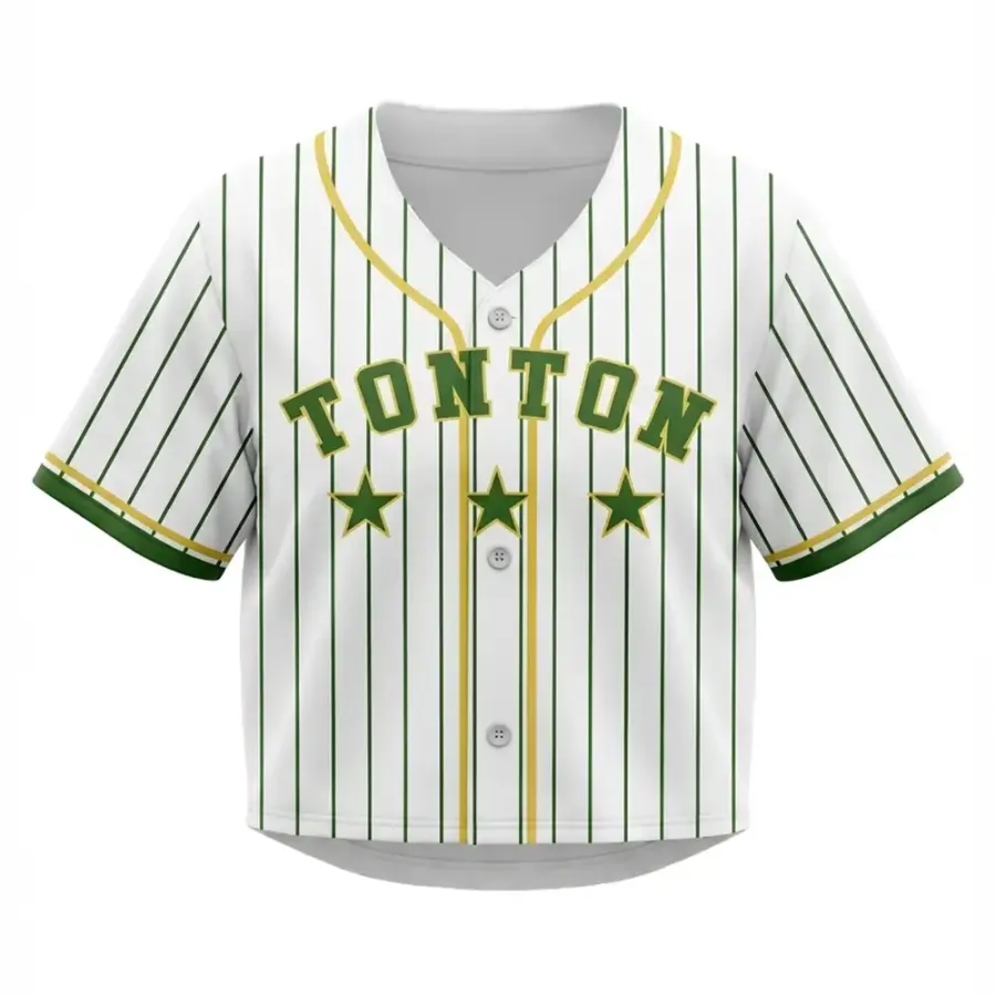 Tonton Classic White and Green Pinstripe Cropped Baseball Jersey - Professional Performance Team Uniform