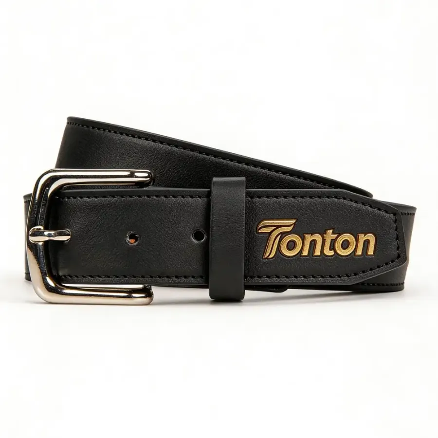 TONTON Premium-Baseballgürtel in Schwarz mit goldener Beschriftung – maßgeschneidertes Profi-Liga-Uniform-Zubehör