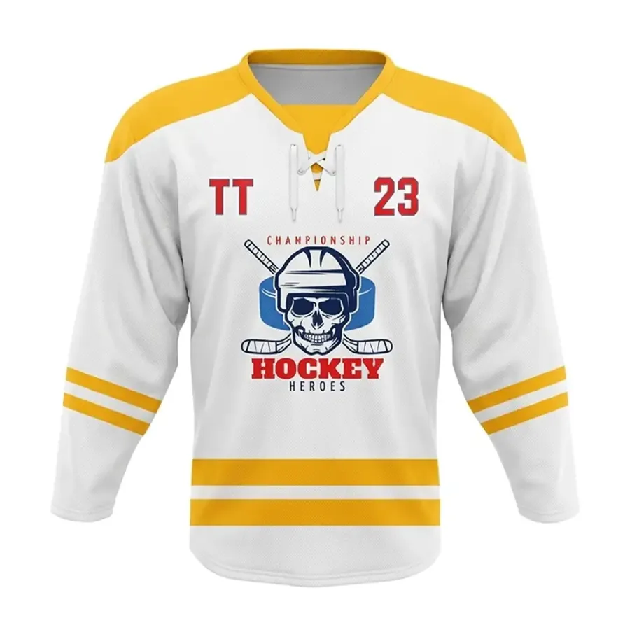 TONTON-Vintage-Hockeytrikot – Weiß-orangefarbenes Leistungs-Trikot mit Schnürung