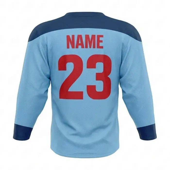 tonton light blue and white custom professional game ice hockey jersey back view athletic team uniform