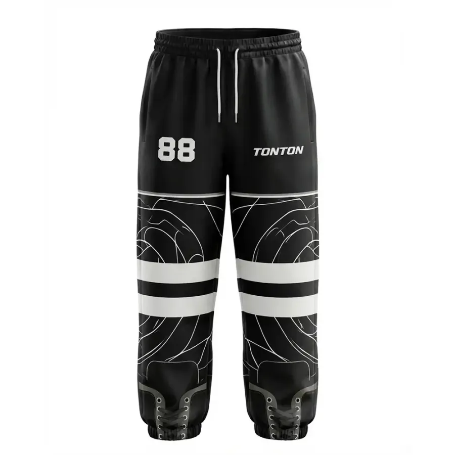 TONTON Sleek Schwarz-Weiß-Kreis-Line-Art-Hockey-Jogger – moderne sublimierte Performance-Bekleidung