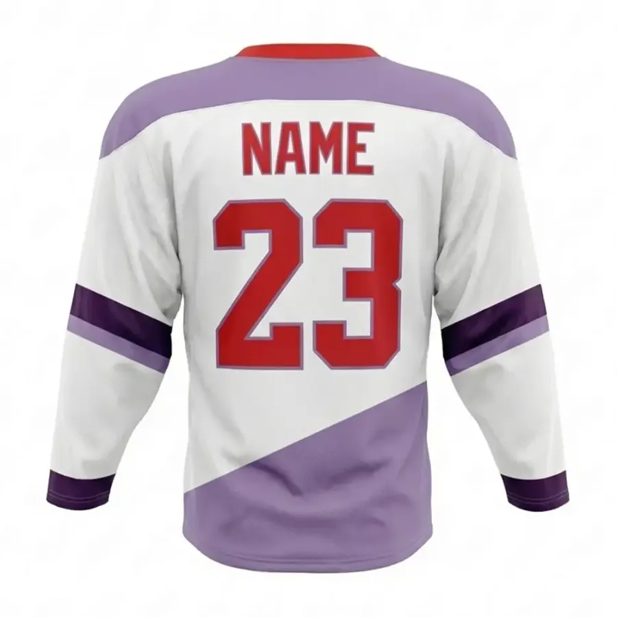 TONTON-Individualisiertes Eishockeytrikot – Weiß und lila mit Schnürung, Pro-Series-Teamwear