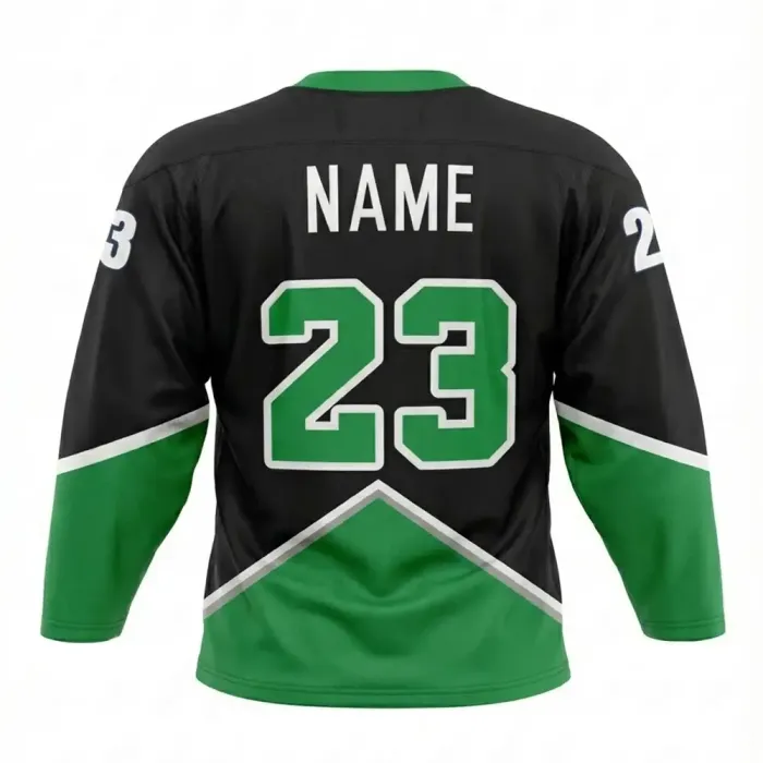tonton black and green custom goalie ice hockey jersey back view for professional team uniforms