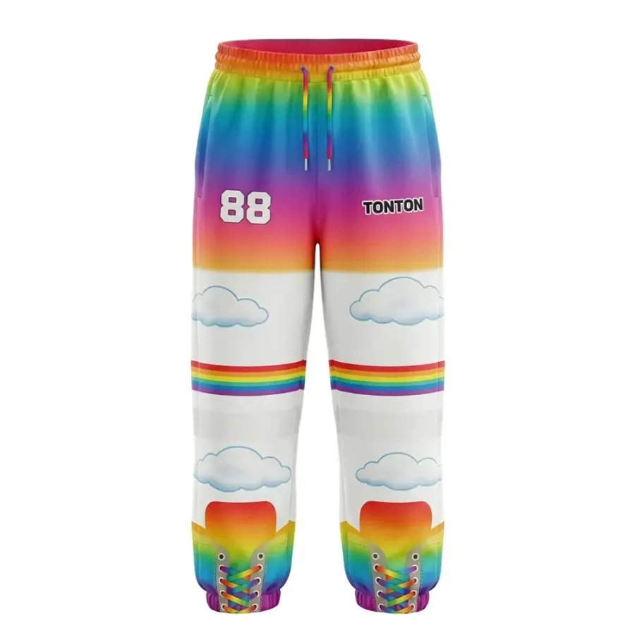 TONTON Rainbow-Gradient-Hockey-Jogger mit Wolken-Motiv – lebendige, sublimierte Off-Ice-Lifestyle-Hose