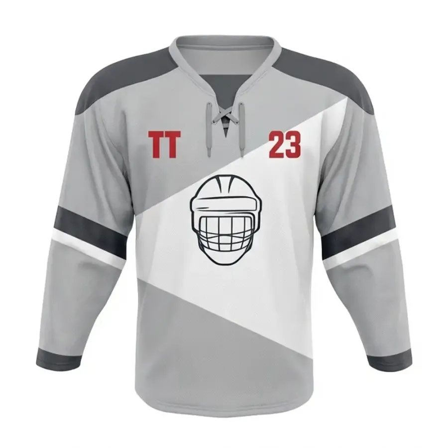 TONTON Modern Grau-Weiß-Hockeytrikot – langlebiges sublimiertes Trainings-Trikot