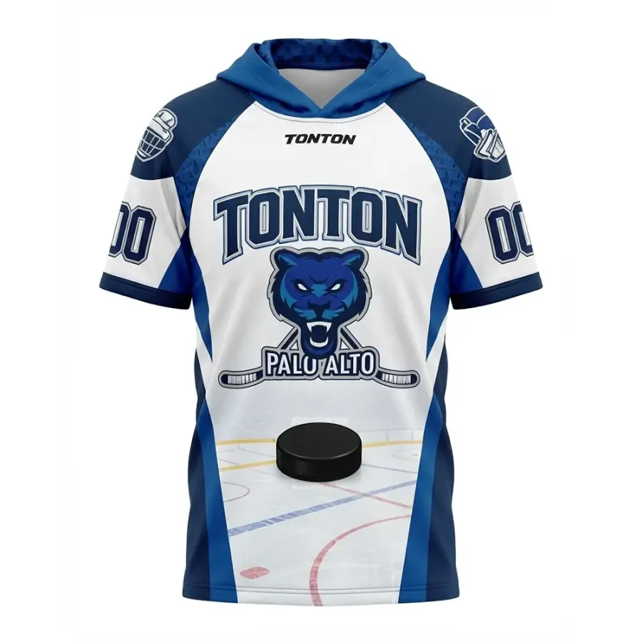 TONTON Palo Alto Team Blue Hockey-Hoodie – Kurzarm-Off-Ice-Apparel mit Husky-Maskottchen