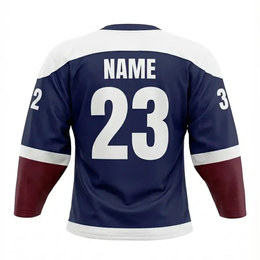 TONTON Elite navyblå og mørkerød målmandsudgave-hockeytrøje – premium sublimeret kampbeklædning