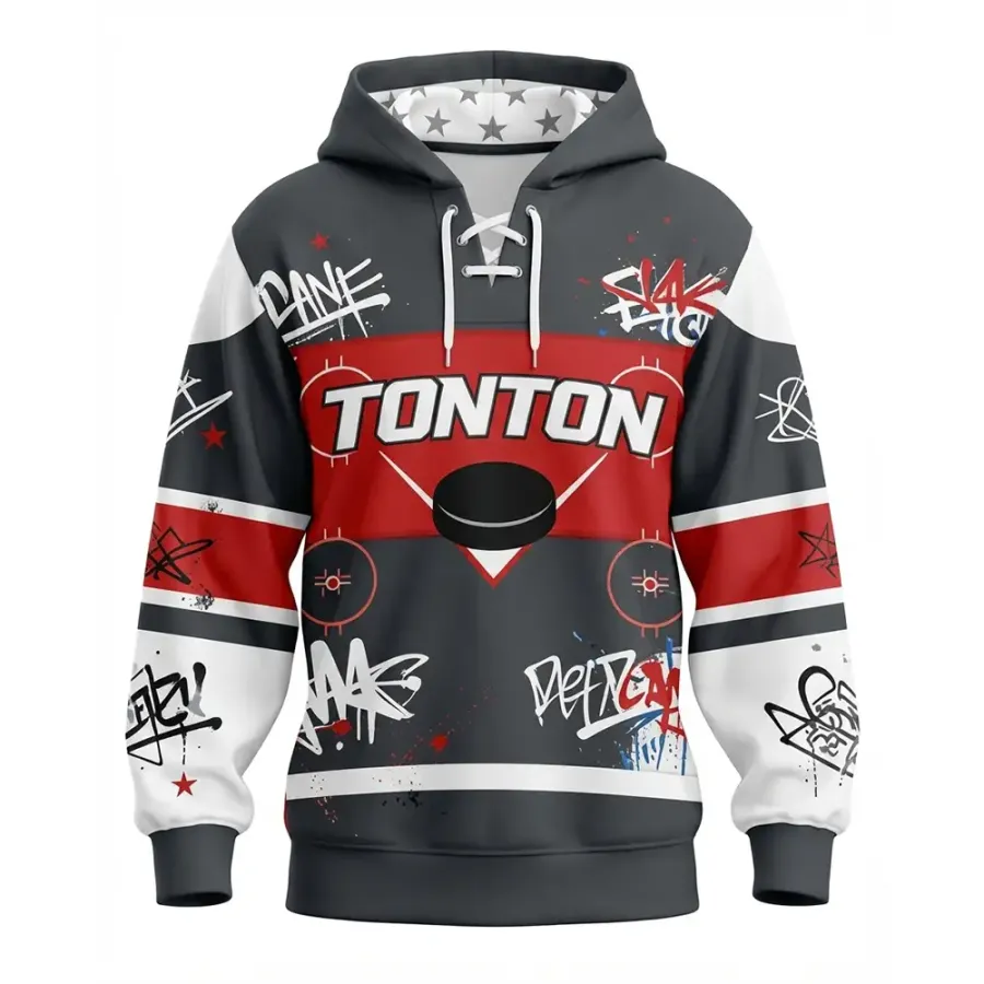 TONTON Urban-Graffiti-Hoodie in Dunkelgrau – edler sublimierter Streetwear für Hockey-Fans