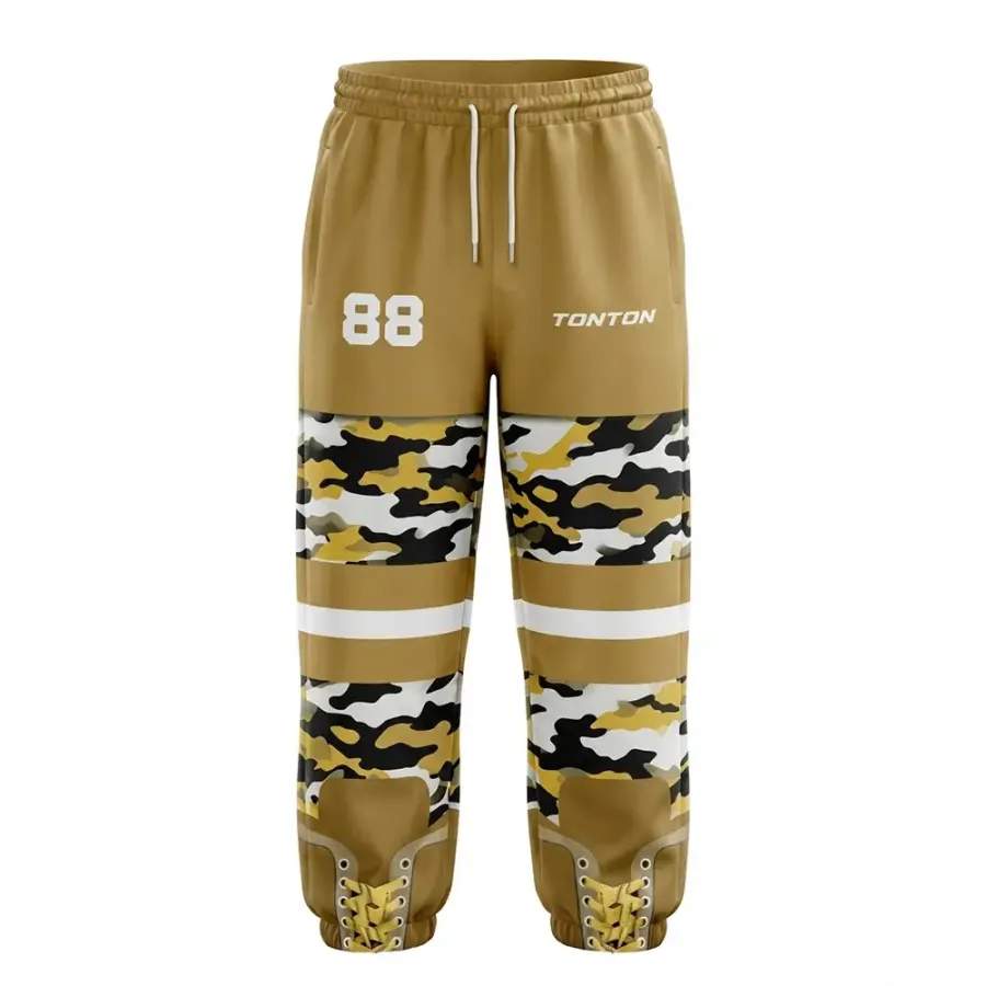 TONTON Gold- und Terrakotta-gelbe Camo-Hockey-Jogger – Premium individuelle Trainingshose fürs Off-Ice-Training