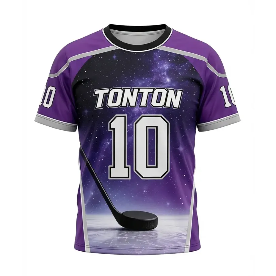 TONTON Galaxy-Universe-Print-Hockey-Trainings-Shirt – Lila sublimiertes Off-Ice-Performance-T-Shirt