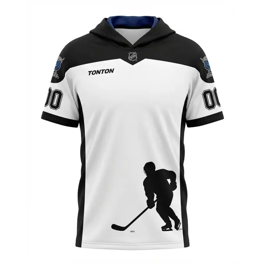 TONTON Minimalistisches weißes Hockey-Hoodie mit Silhouette – monochromes Spieler-Motiv für den Einsatz abseits des Eises