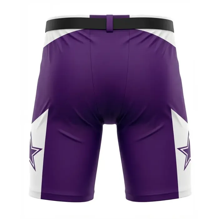 tonton custom ice hockey shell pants back view in purple and white with star accents