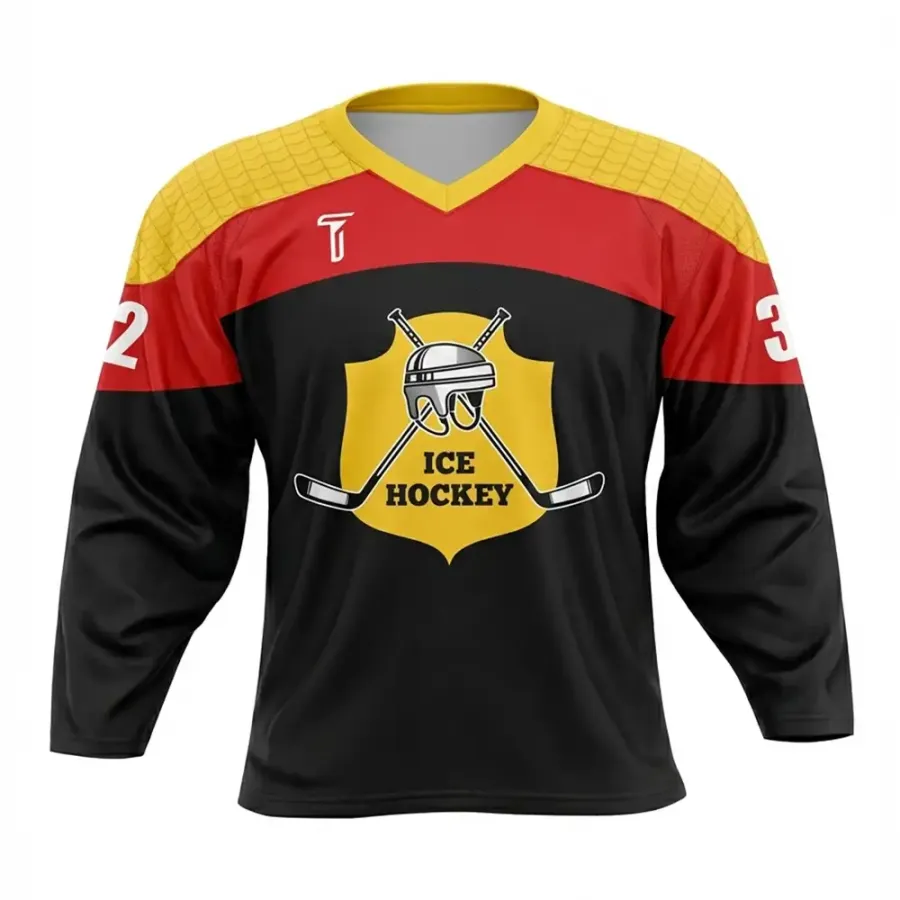 TONTON-Schwarz-Gelb-Schild-Logo-Torwart-Auschnitt-Trikot – langlebige sublimierte Liga-Ausrüstung