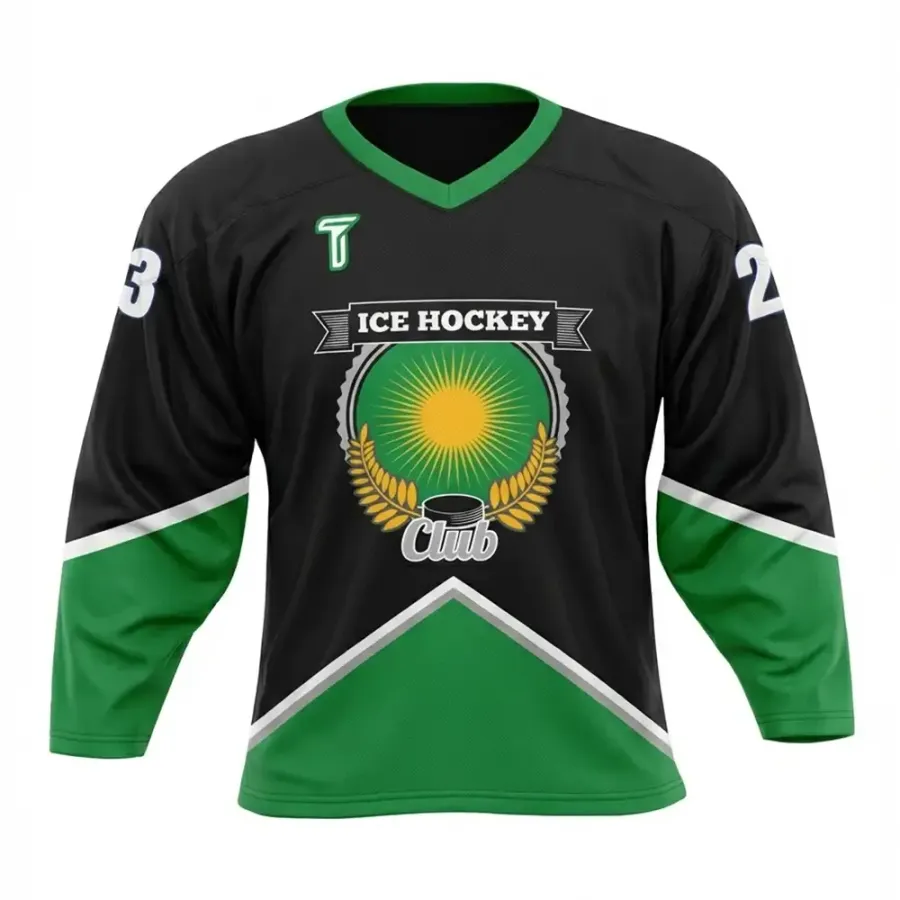 TONTON Moderner schwarzer und grüner Torwart-Hockeytrikot im „Goalie Cut“ – Star Club individuelle Teamuniform
