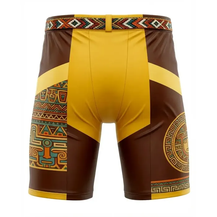 tonton custom ice hockey shell pants back view in brown and gold with intricate tribal art