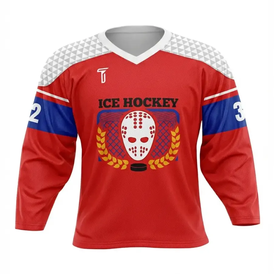 TONTON-Rot-Blau-Torwart-Jersey mit Honigwaben-Muster – sublimierter Spiel-Jersey
